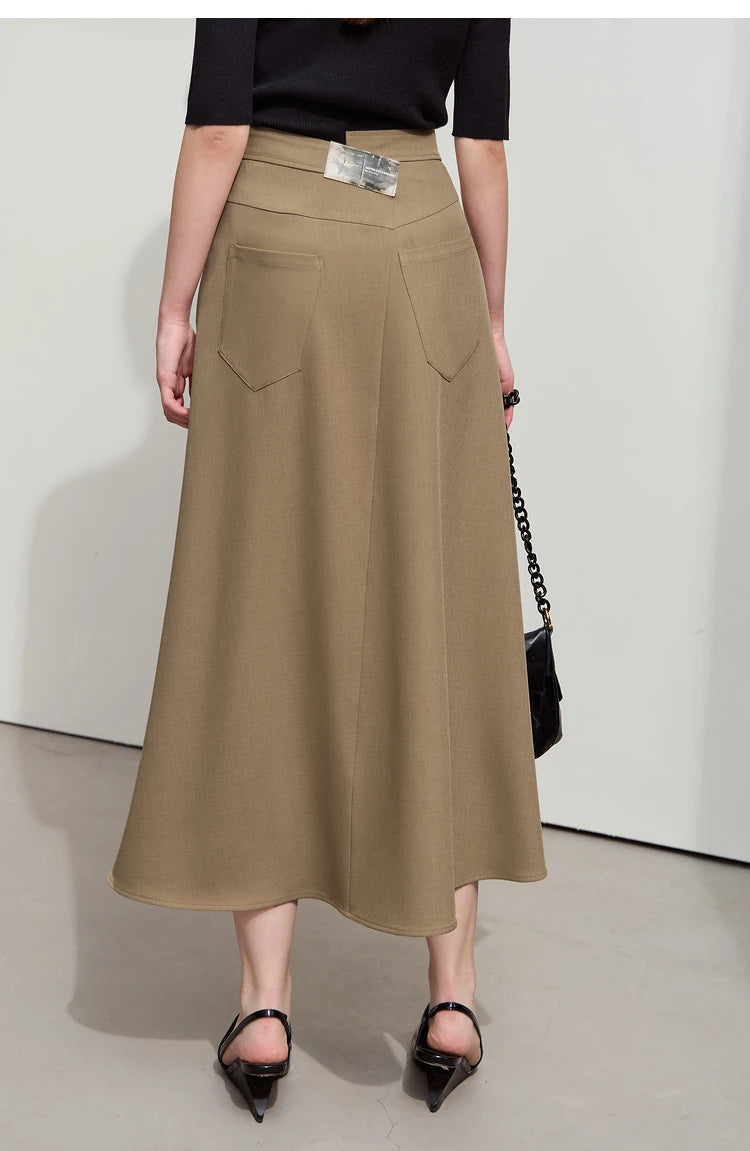 Minimalist Autumn New Commuter Asymmetrical Oblique Placket Split Skirt Non Ironing Anti Wrinkle A Shape Skirt 12551003
