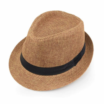 New Summer Linen Fedora Jazz Hat British Style Unisex Straw Hat Beach Sun Hat Sun Protection Korean Style Sun Hat