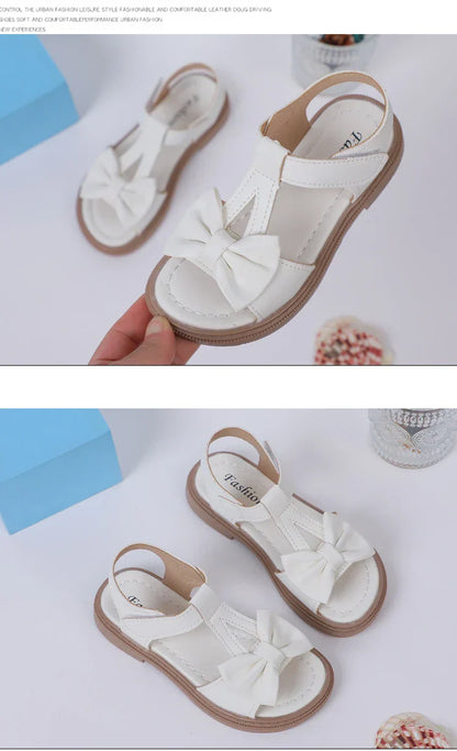 Kids Fashion Girls Sandals New Bow Versatile Open-toe Breathable Simple Platform Casual Shoes Hook Loop Princess Shoes