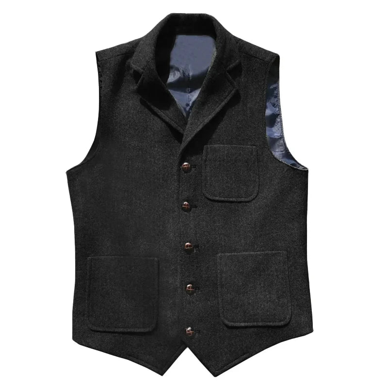 Men Vest Brown With Lapel Pocket Single Button Waistcoat For Wedding Birthday Formal Business Casual Banquet Work Men Suit