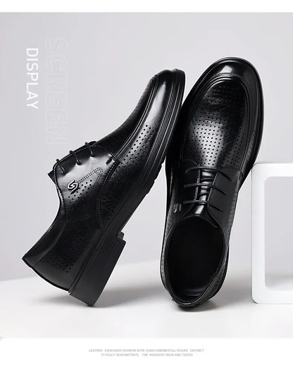 Summer New Hallow Leather Shoes for Men Solid Color Lace Fashion Business Casual Shoe Male Breathable Dress Elegant Shoes Man