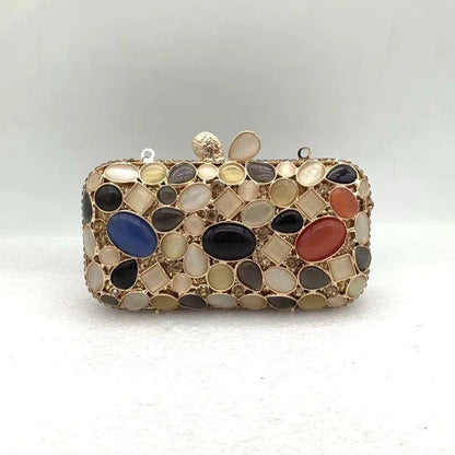 Natural Rhinestone Handmade Clutch Women Wedding Party Cocktail Evening Bag Colorful Diamond Handbag Fashion Yellow Purse