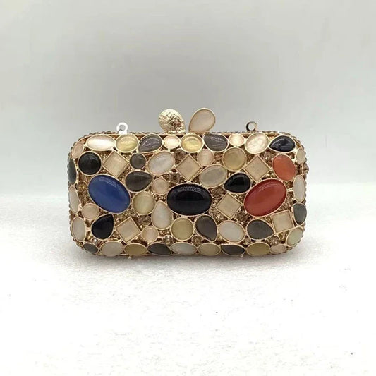 Natural Rhinestone Handmade Clutch Women Wedding Party Cocktail Evening Bag Colorful Diamond Handbag Fashion Yellow Purse