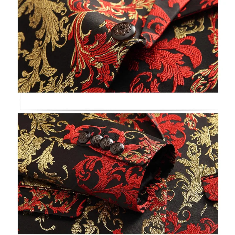 Men's Red Single-Button V-Neck Suit Jacket, Asian Sizing Long Sleeve Coat, Wedding Party Wear Blazers. 2026 New