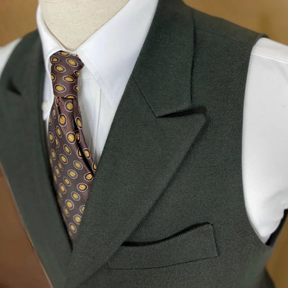 Men Vest Mossy Green Herringbone With Lapel Single Button Waistcoat For Wedding Party Business Work Daily Casual Men Suit Vest