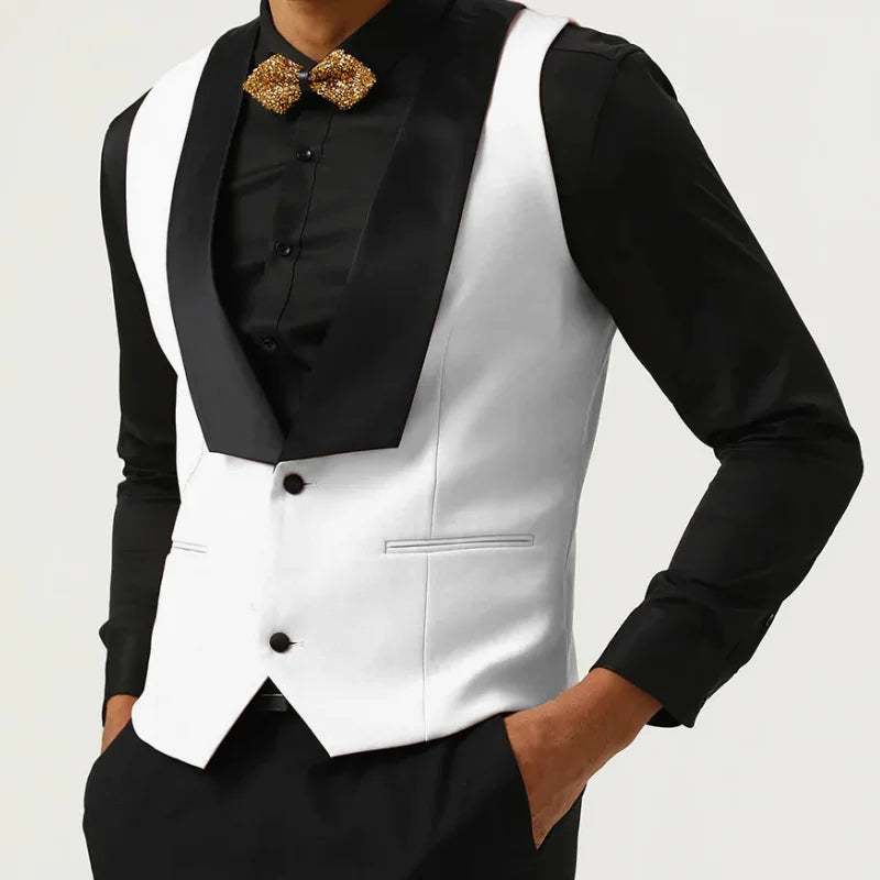 Men Vest Pink With Black Lapel Waistcoat For Wedding Birthday Business Banquet Work Set Men Suit Vest