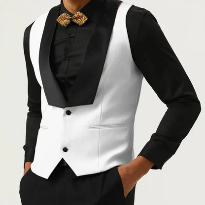 Men Vest Pink With Black Lapel Waistcoat For Wedding Birthday Business Banquet Work Set Men Suit Vest