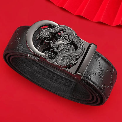 Men's Genuine Leather Belt - Adjustable Automatic Ratchet Buckle for Business Suits, Casual Wear & Everyday Office Style