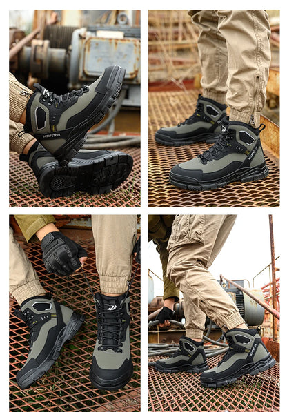 Man Safety Shoes Puncture-Proof Work Sneaker Waterproof Work Shoes Steel Toe Shoes Safety Boots Indestructible Shoes Lightweight