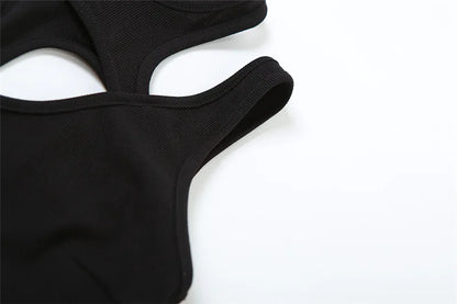 Mall Gothic Hollow Out Sexy Bodysuits Techwear Fashion Y2k Patchwork Tops Women Grunge Backless High Cut Slim Bodysuit