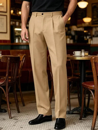 Men's Pleated Dress Pants Wide-Leg Versatile Premium Formal Banquet Wedding Summer Casual Trousers Chinos Business Daily Office