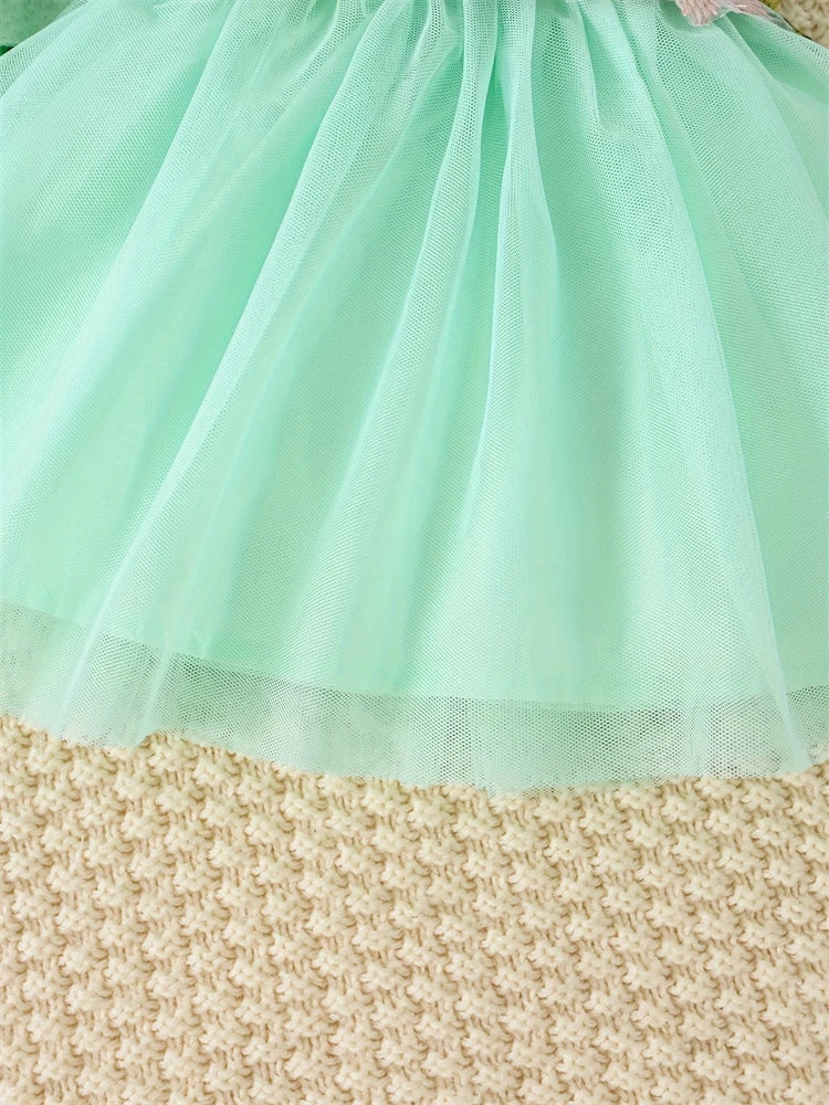 Newborn 2024 Baby Girls Dress Summer Waist Flower Vest Sleeveless Short Top Sweet Girl Lace Mesh Dress
