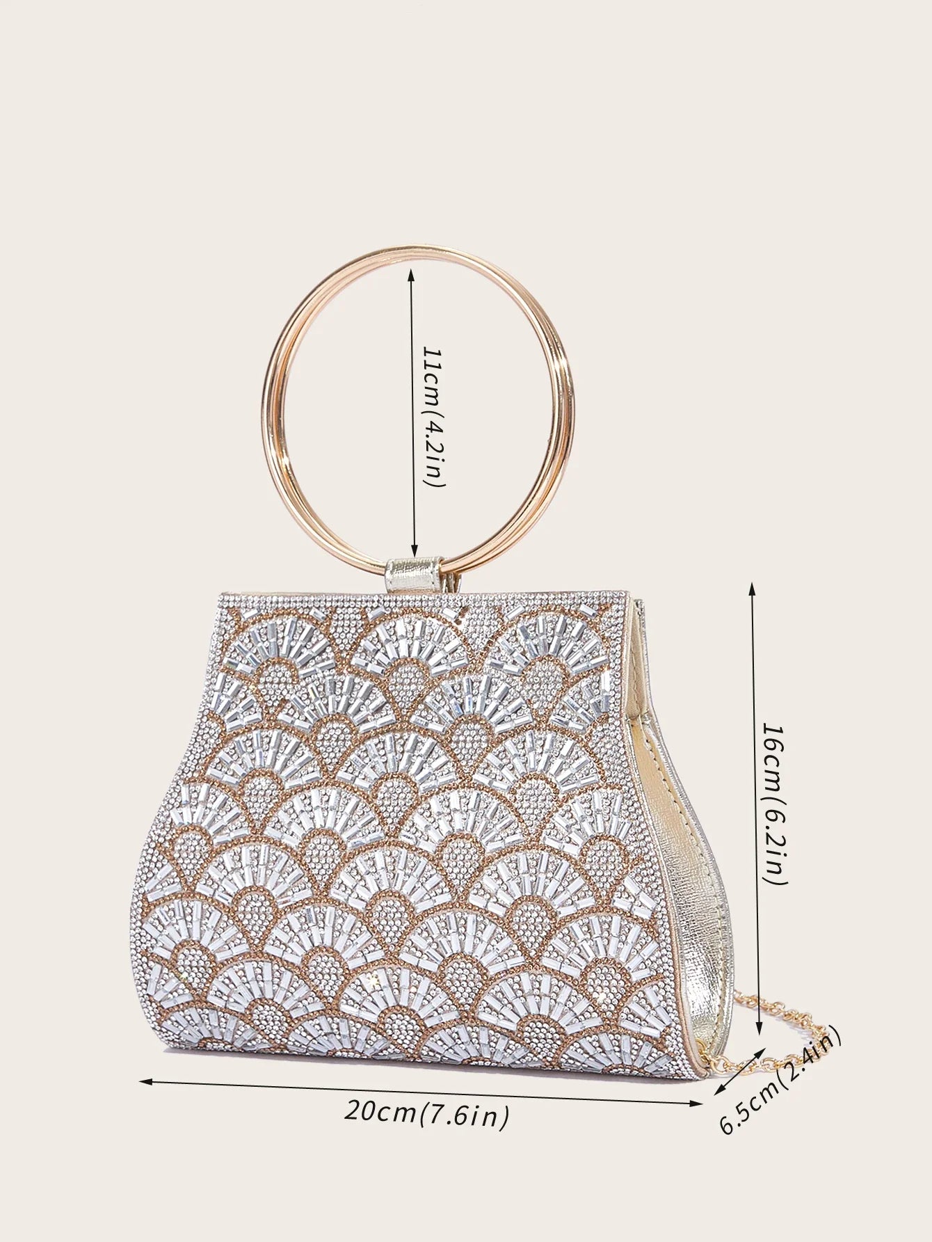 Banquet Bag Wedding Fashion Handbag Silver Artificial Leather Handmade Diamond Chain Bag for Women