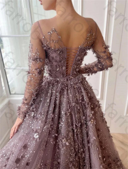 Customized 3D Appliques Intricate Sparkle Jewel Ball Gown Celebrity Flower Paillette/Sequins Floor Length Skirts Organza Evening
