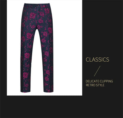 New Men Luxury Jacquard Suit Pants Fashion Wedding Party Groom Dress Trouser
