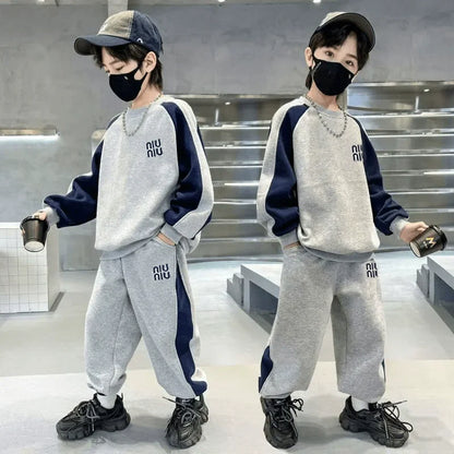Spring Autumn Boys Embroidery Alphabet Workout Sweatshirt+Sweatpant Set School Kids 2PCS Tracksuit Children Jogger Outfit 7-16Yr