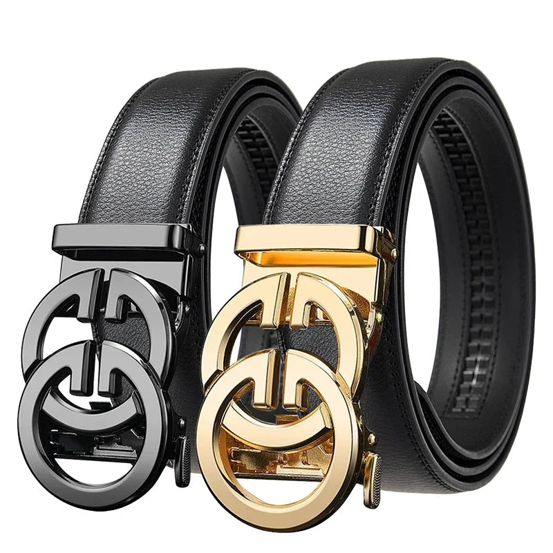 Fashion design belt for men, alloy buckle high quality PU leather automatic belt, adjustable ratchet business casual men's belt