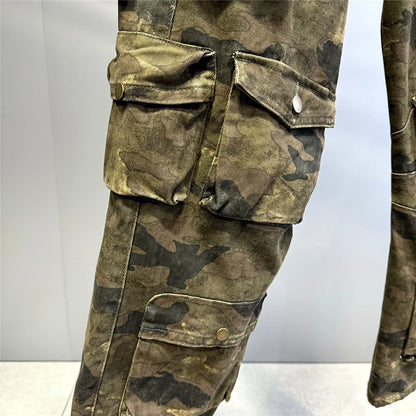 High Quality Vintage Multi-Pocket Camo Cargo Pants Mens Clothing High-End Fabric Tactical Baggy Pants Thick Casual Work Trousers