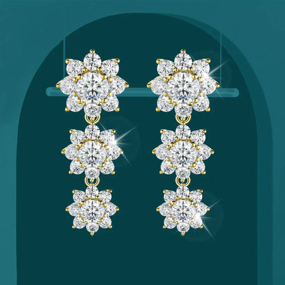 Full Moissanite Drop Earrings for Women Bridal Sun Flower Lab Diamond Stud Earring 925 Sterling Silver Plated Gold Fine Jewelry