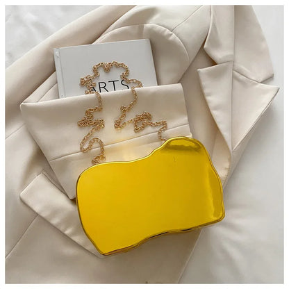 Party Purse Chest Shape PVC Bag For Women 2025 Mini Crossbody Bag Metal Chain Shoulder Bag Luxury Gold Silvery Lipstick Pouch