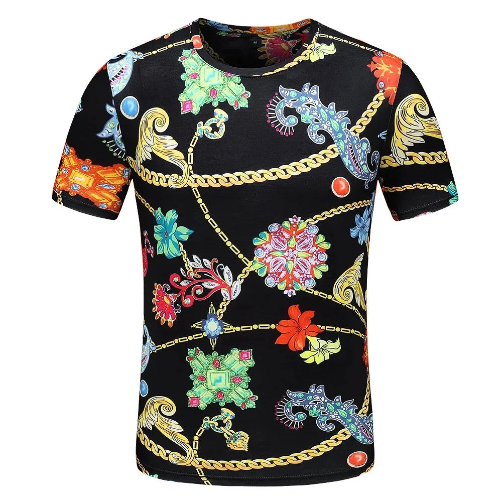 Men's And Women's Summer Casual T-shirts 3D Printed Shirts Retro Luxury Royal Flowers Street Fashion Oversized Clothing Tops