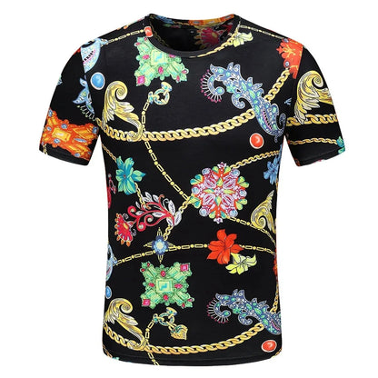 Men's And Women's Summer Casual T-shirts 3D Printed Shirts Retro Luxury Royal Flowers Street Fashion Oversized Clothing Tops