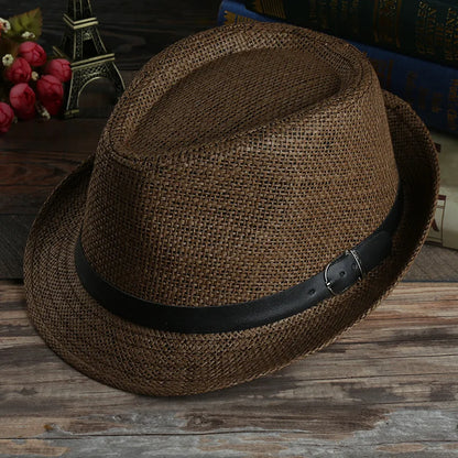 Fashion Men Straw Hat for Women Summer Trendy Beach Sun Hats Solid Color Fedoras Ribbon Casual Cowboy Jazz Cap Gangster Cap Male