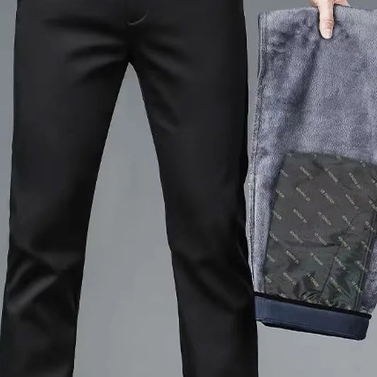 Men's autumn/winter fashionable business casual pants, elastic slim fit warm and plush suit pants, work clothes
