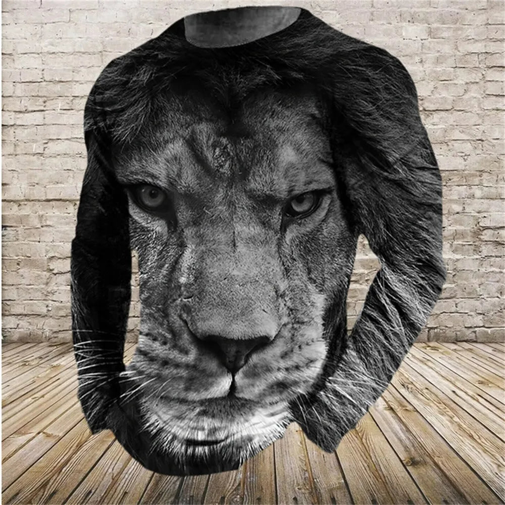 Retro Men's Long Sleeve T-shirt Animal Print Shirt Animal Pattern Clothing Street Apparel Sleeve Top Men's Plus Size XS-5XL