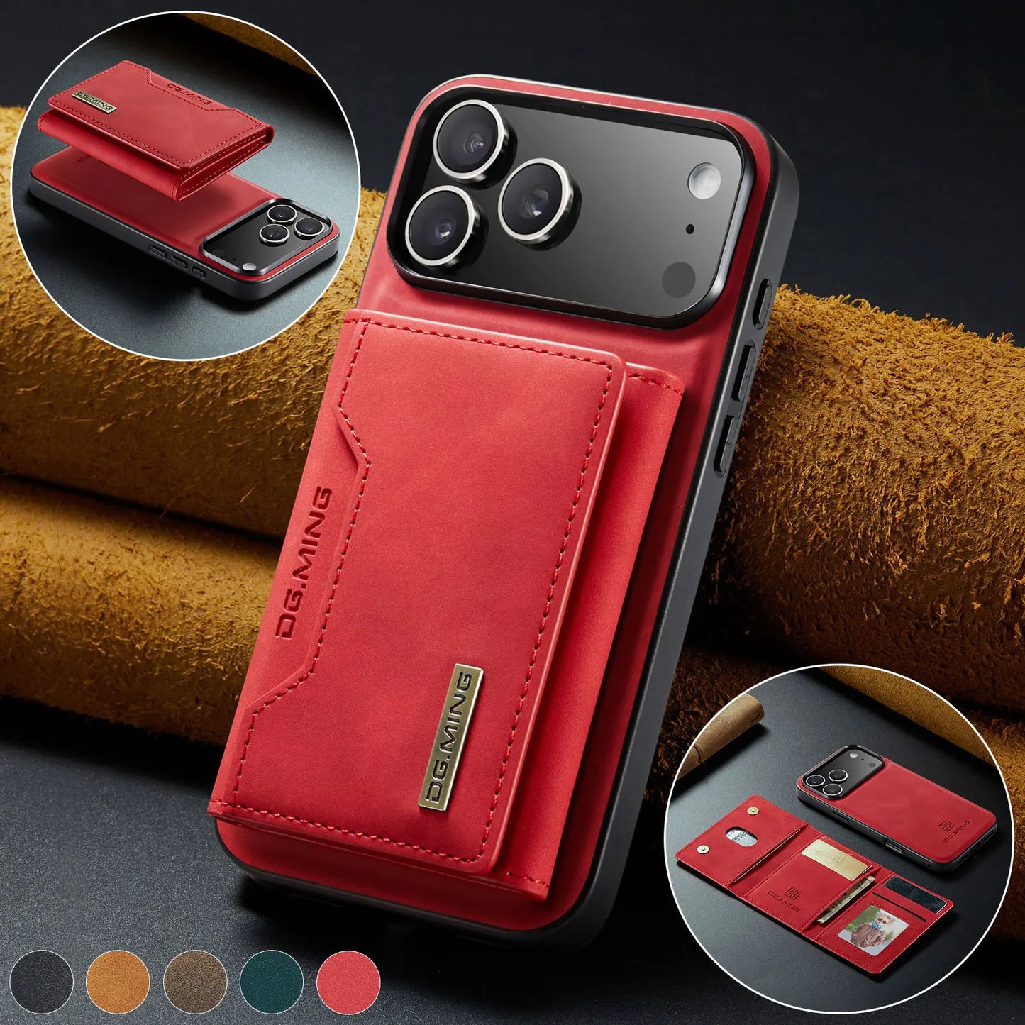 Luxury Leather Phone Case for IPhone 17 Pro Max Air16E 16 14 15 Plus 13 12 11 Pro Max Magnetic Detachable Card Stand Wallet