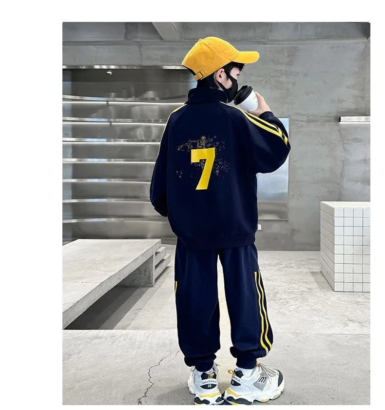 SpringAutumn Boys Cotton Half Zip Pullover Sweatshirt+Sweatpant Work Set School Kid 2PCS Tracksuit Children Jogger Outfit 5-16Yr