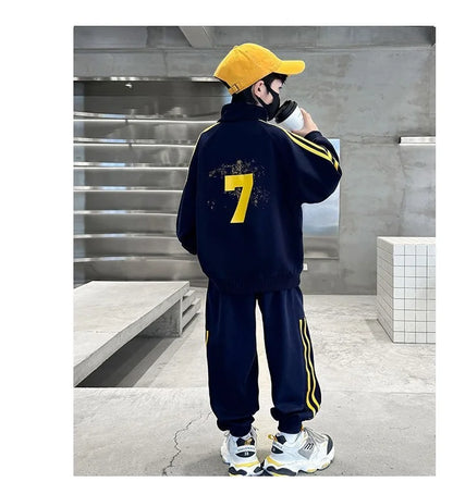 SpringAutumn Boys Cotton Half Zip Pullover Sweatshirt+Sweatpant Work Set School Kid 2PCS Tracksuit Children Jogger Outfit 5-16Yr