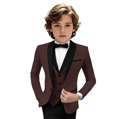 Boys Shawl Lapel Suit Set 3 Pieces Host Costumes,Formal Smart Slim Fit Suits For Kids,Plus Size Tuxedo Party Outfit 2-20T
