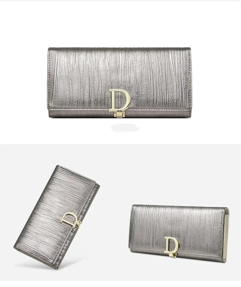 Fashion Women Long Wallets Female Long Phone Purse Luxury Genuine Leather Ladies Card Holder Stripe Wallet Cartera De Mujer