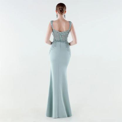 10 Colors Women's Sexy Slit Evening Dress with Appliques Soft Satin Wedding Party Dresses Prom Gowns robe de soiree
