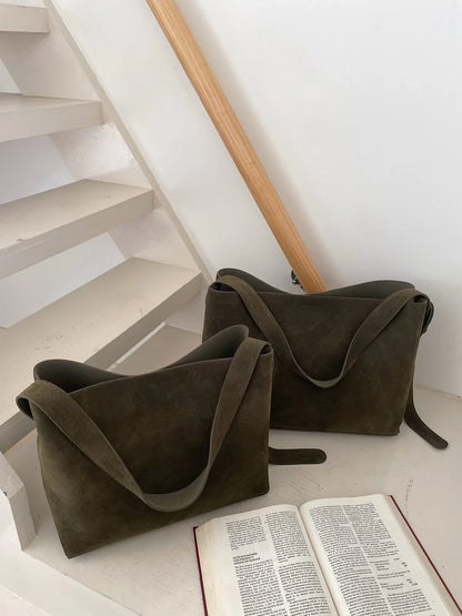 Luxury Genuine Leather Women Bags 2025 Spring Cow Suede Shoulder Bags Women Retro Gold Buckle Large Capacity Totes Lady Handbags
