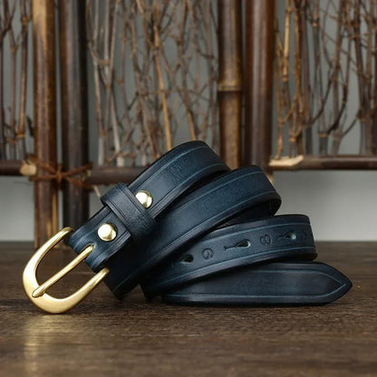 2.4CM Thick Cowhide Copper Buckle Ladies Genuine Leather Casual Jeans Belts for Women Luxury Designer Korean Fashion Thin Belt