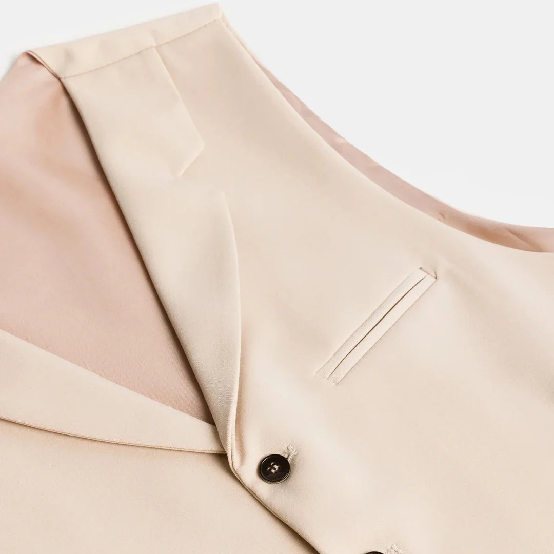 Men Vest Beige With Lapel Solid Single Button Waistcoat For Wedding Birthday Banquet Party Business Daily Casual Men Suit Vest