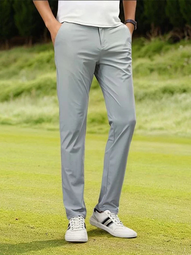 Summer Men's Casual Pants Korean Fashion Light Cool Ice Silk Stretch Golf Pants Slim Fit Suit Pants Male Office Formal Trousers
