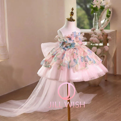 D113 Elegant Turquoise Flower Girl Dress Lace Knee Length Princess Children Wedding 1st Birthday Pageant Party Gown