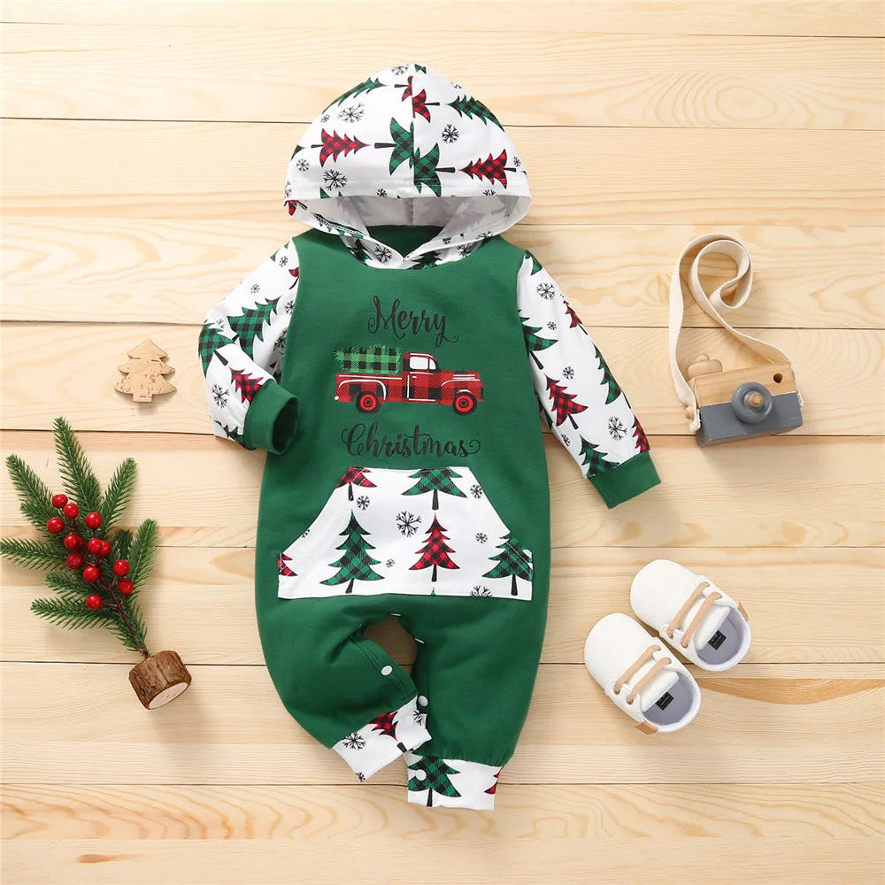 Prowow 0-18M Baby Christmas Costume Cartoon Deer Jumpsuit With Santa Hat Christmas Baby Romper For Newborn New Year Costume