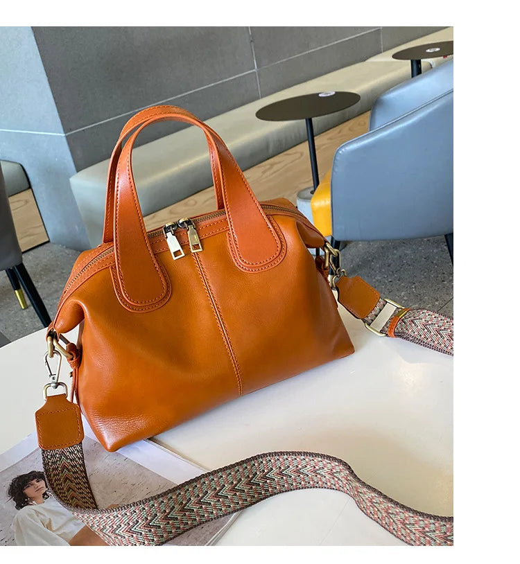 MS Genuine Leather Woman Bags Luxury Retro Shoulder Handbag Vintage Lady Messenger Casual Tote Crossbody Purses Black 2023 New