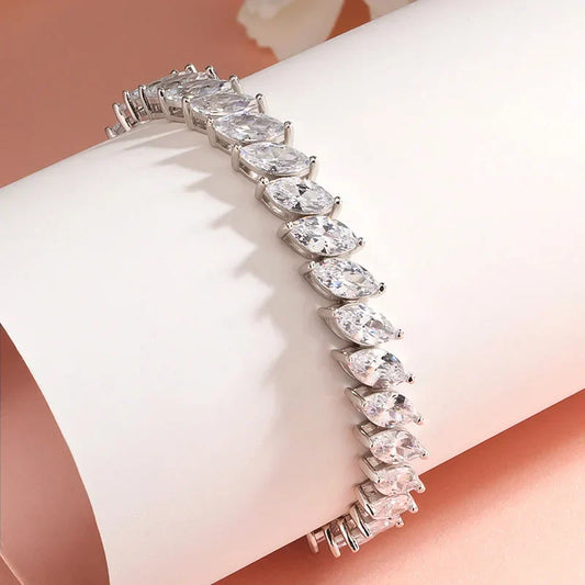 Bracelets Tennis en Moissanite Certifiée Taille Marquise 0.5CT pour Femmes Argent Sterling S925 Plaqué Or 18K Bijoux de Gros