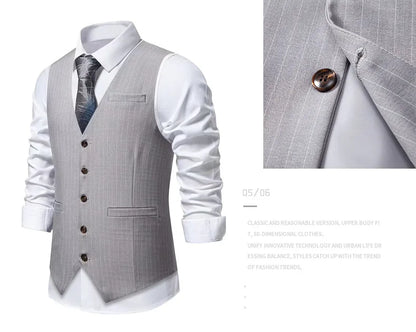 2026 New Red Striped Suit Vest For Men,Fashion Business Formal Wear Casual Khaki/Black Stripes Waistcoats