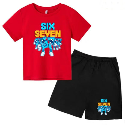 New 67 Number Six Seven Print Kids Cool Summer T-shirt 3-12Yrs Clothes Cartoon Short-sleeved+Shorts Boys Girls Sports Casual Set