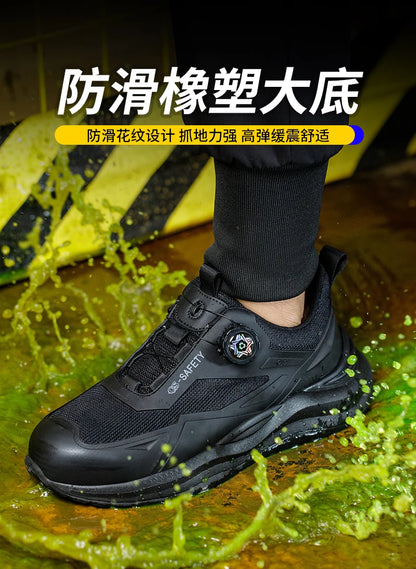 Large Size 48 Men's Summer Safety Shoes Rotating Button Work Sneakers Steel Toe Shoes Puncture-Proof Protection Shoes Security