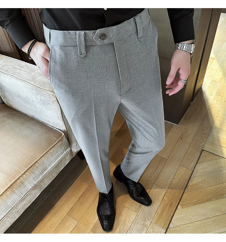 New Men Casual Solid Color Suit Pants Fashion Men Slim Fit Business Social Dress Pants Formal Wedding Social Party Male Trousers