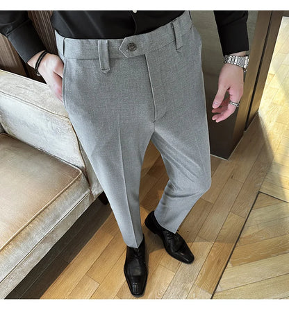 New Men Casual Solid Color Suit Pants Fashion Men Slim Fit Business Social Dress Pants Formal Wedding Social Party Male Trousers