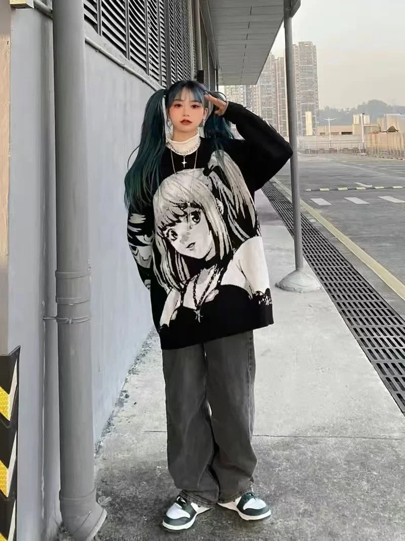 Y2K Women Hip Hop Streetwear Harajuku Sweater Vintage Japanese Style Anime Girl Knitted Soft Pullover Sweaters Female Clothes
