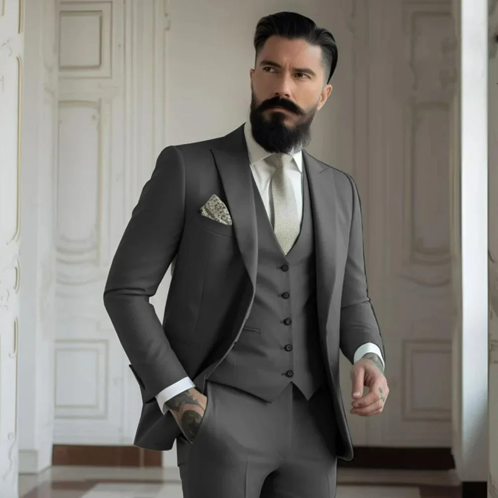 Champagne mens Tuxedo Wedding Suits For Men Bespoke Groom Wear Formal Fashion Men Suit Prom Party Blazer+Pants+Vest